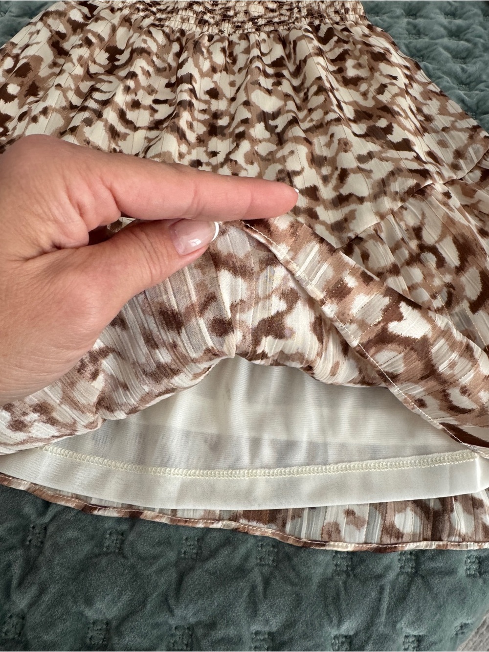 THML Brown Cream Animal Print Smocked Waist Mini Dress Size S NWT - Picture 5 of 6